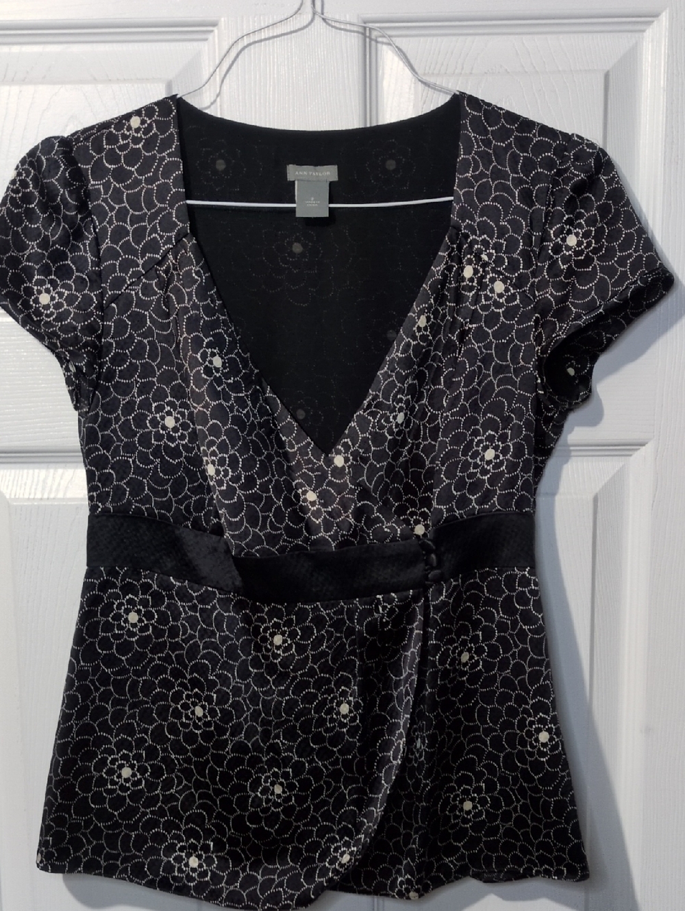 Vintage Wrap V-Neck Floral Metallic Boho Preppy Y2K Cap Sleeve Sz 2 Silk Peplum